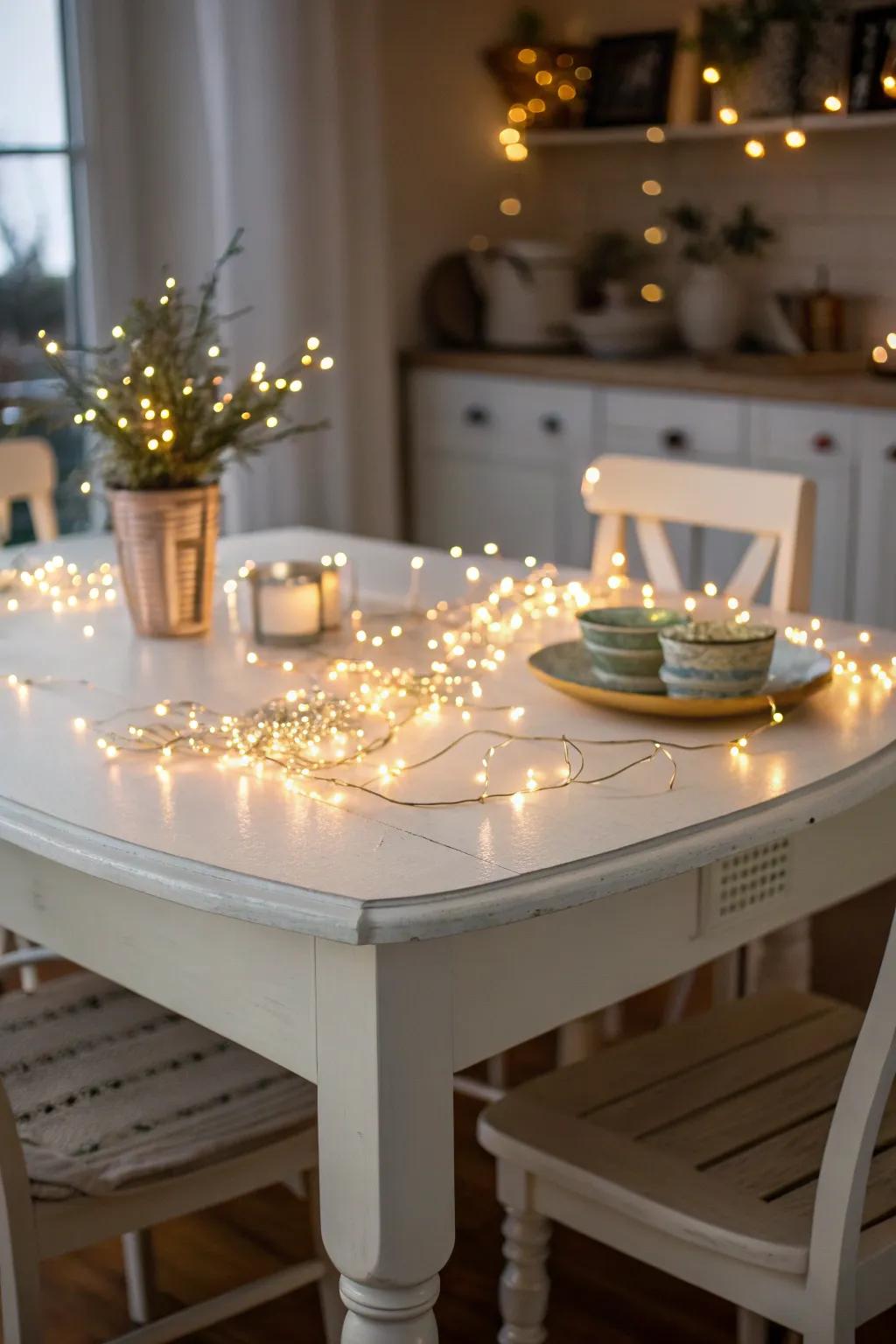 Whimsical lights add a magical nuance to your table layout.