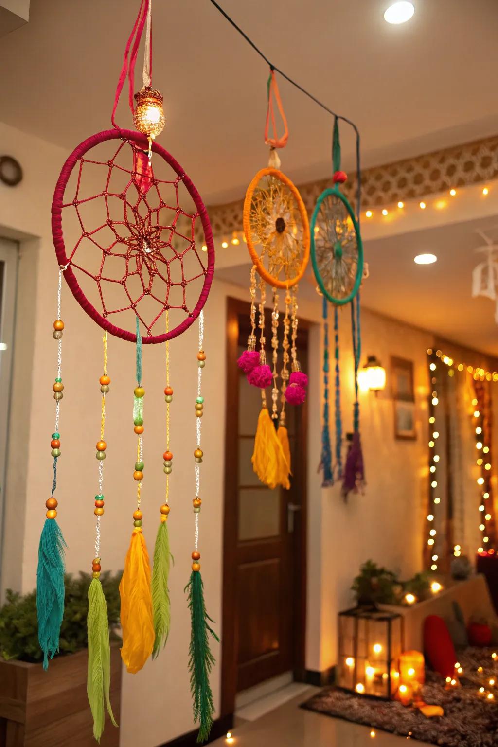 Dream catchers bring a fanciful and vibrant component.