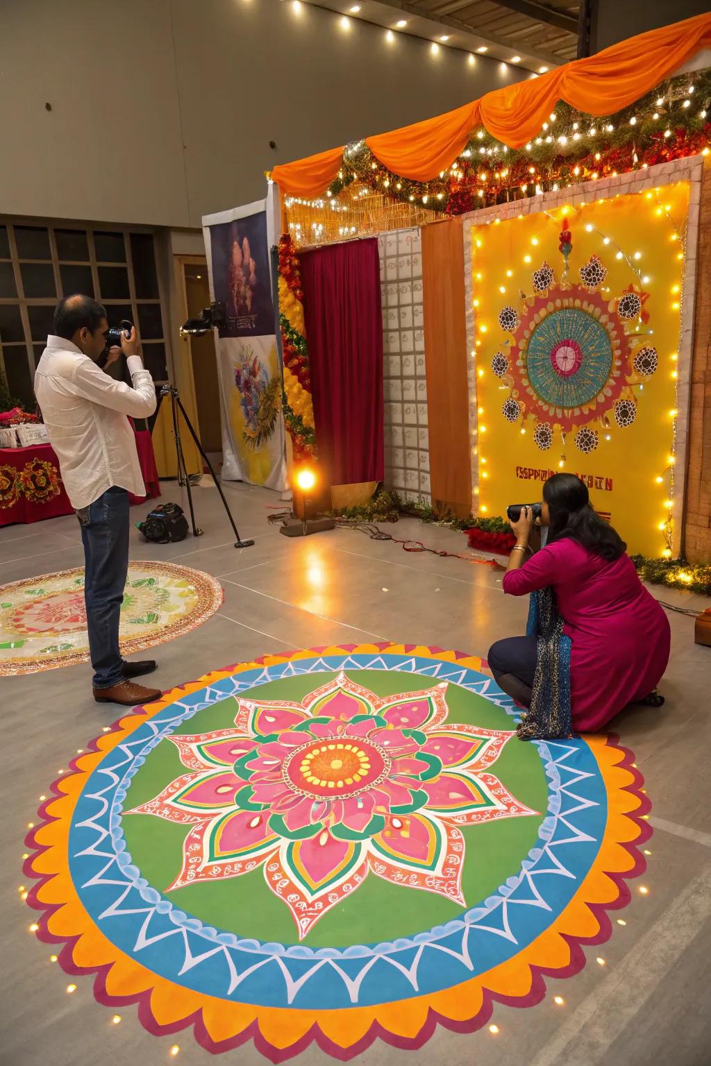 Vibrant colored sand patterns adding an ingenious impression to the booth.