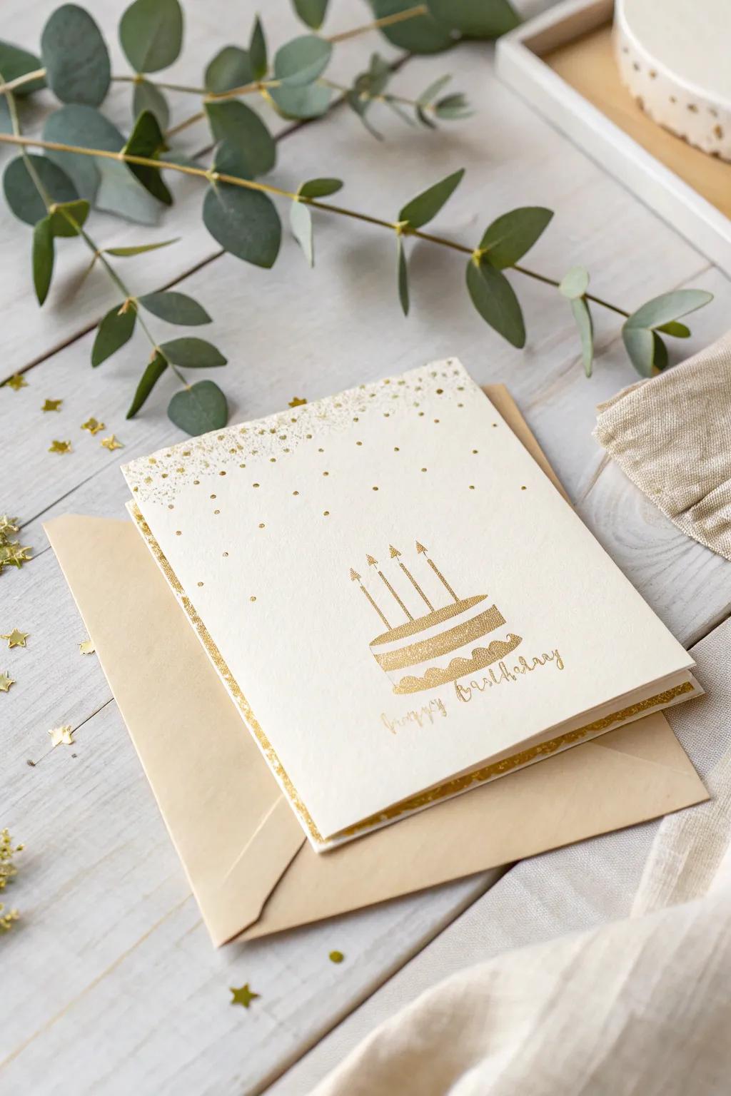 Sparkle with Simplicity: Inject a hint of glamour into your DIY birthday greetings using elegant gold glitter accents.