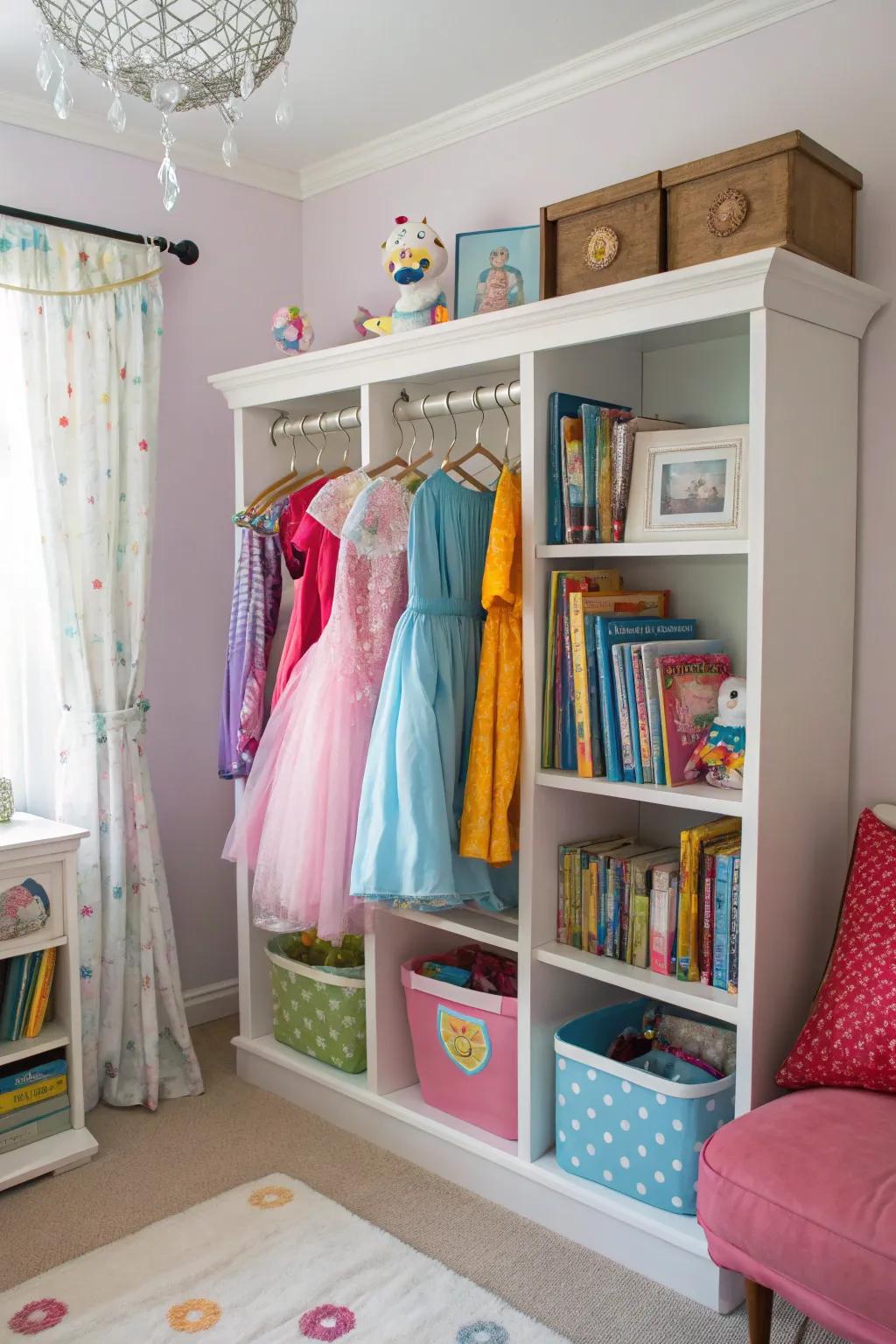 An ingenious use of a bookshelf enhances storage.