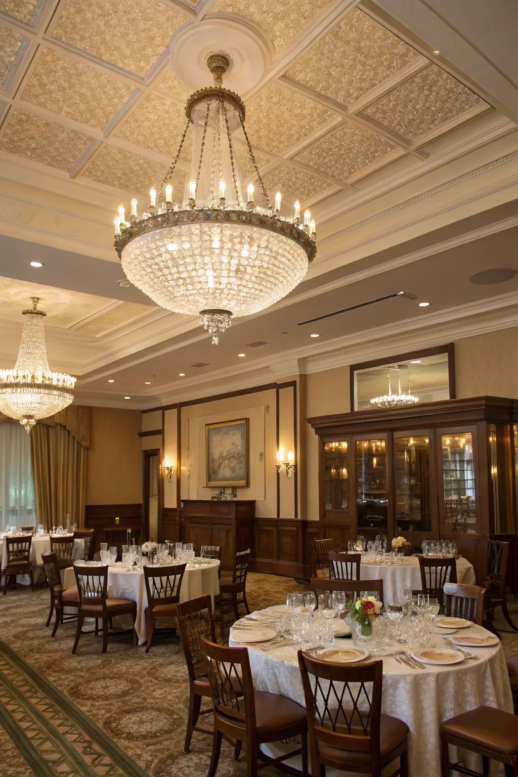 Crystal components inject luxury to this stylish eating space.