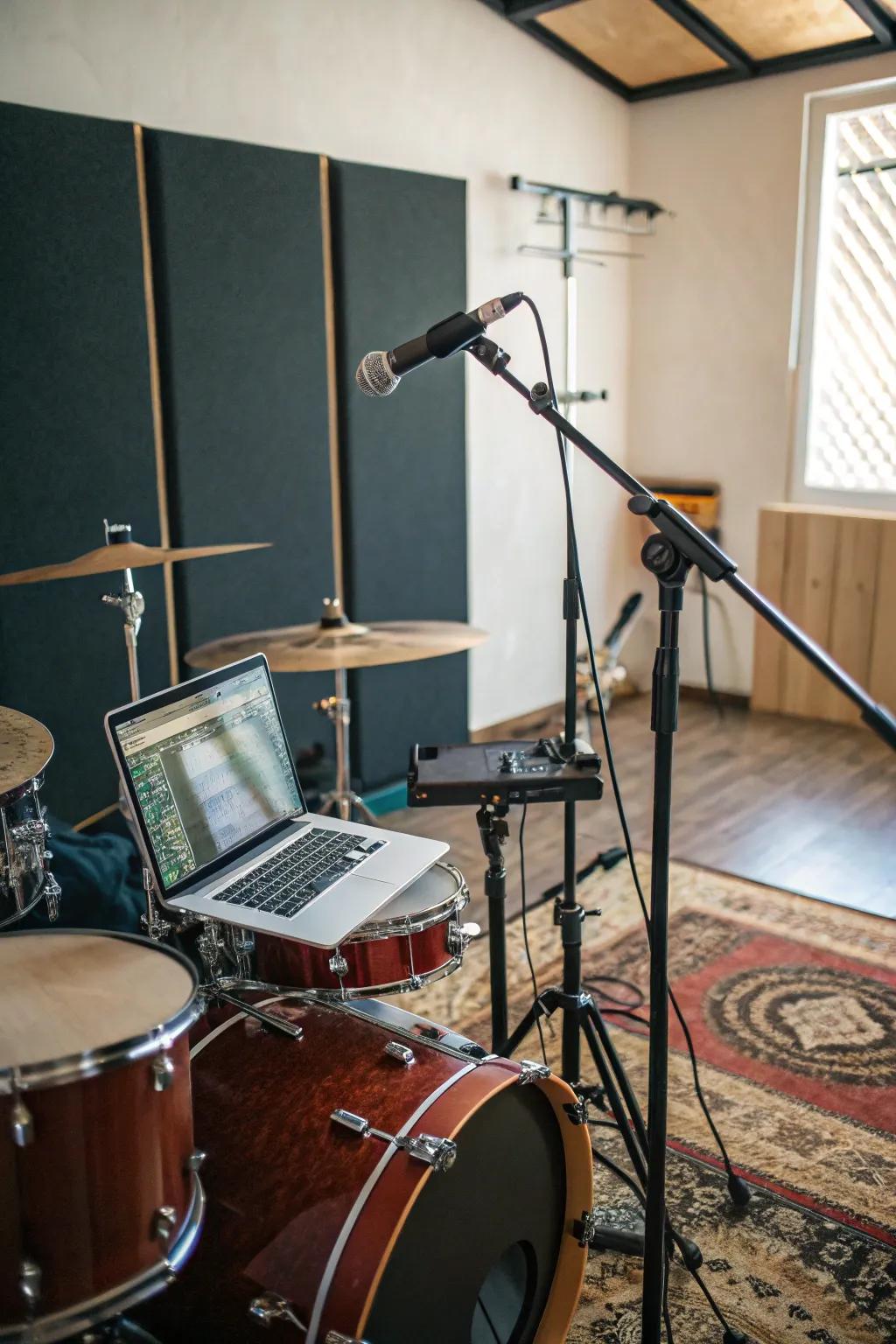 Dedicate a small recording corner in your drum room.