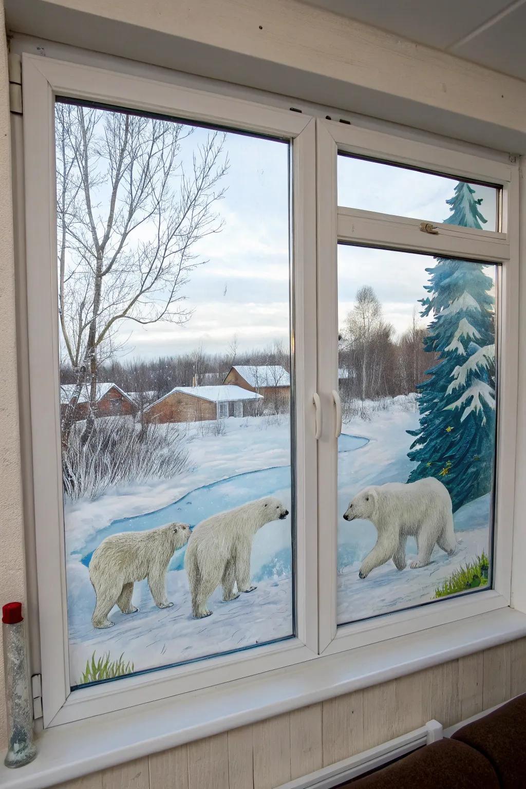Icy bears infusing delight and playfulness into the wintry vista
