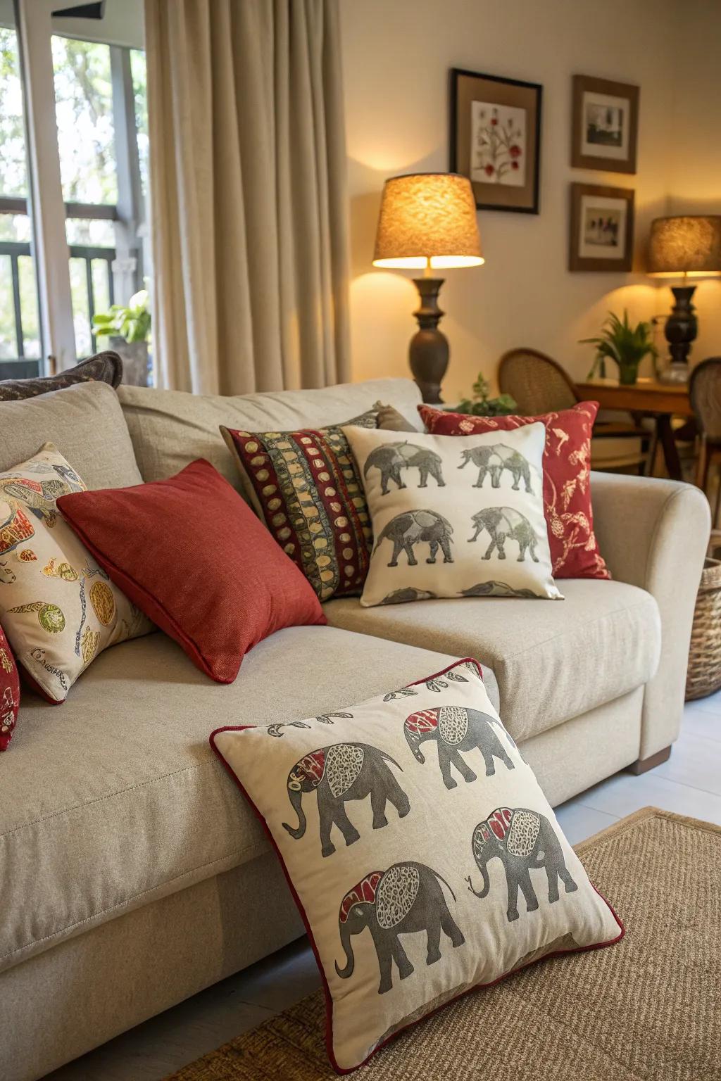 Pachyderm design cushions offer a subtle and charming touch to your design.