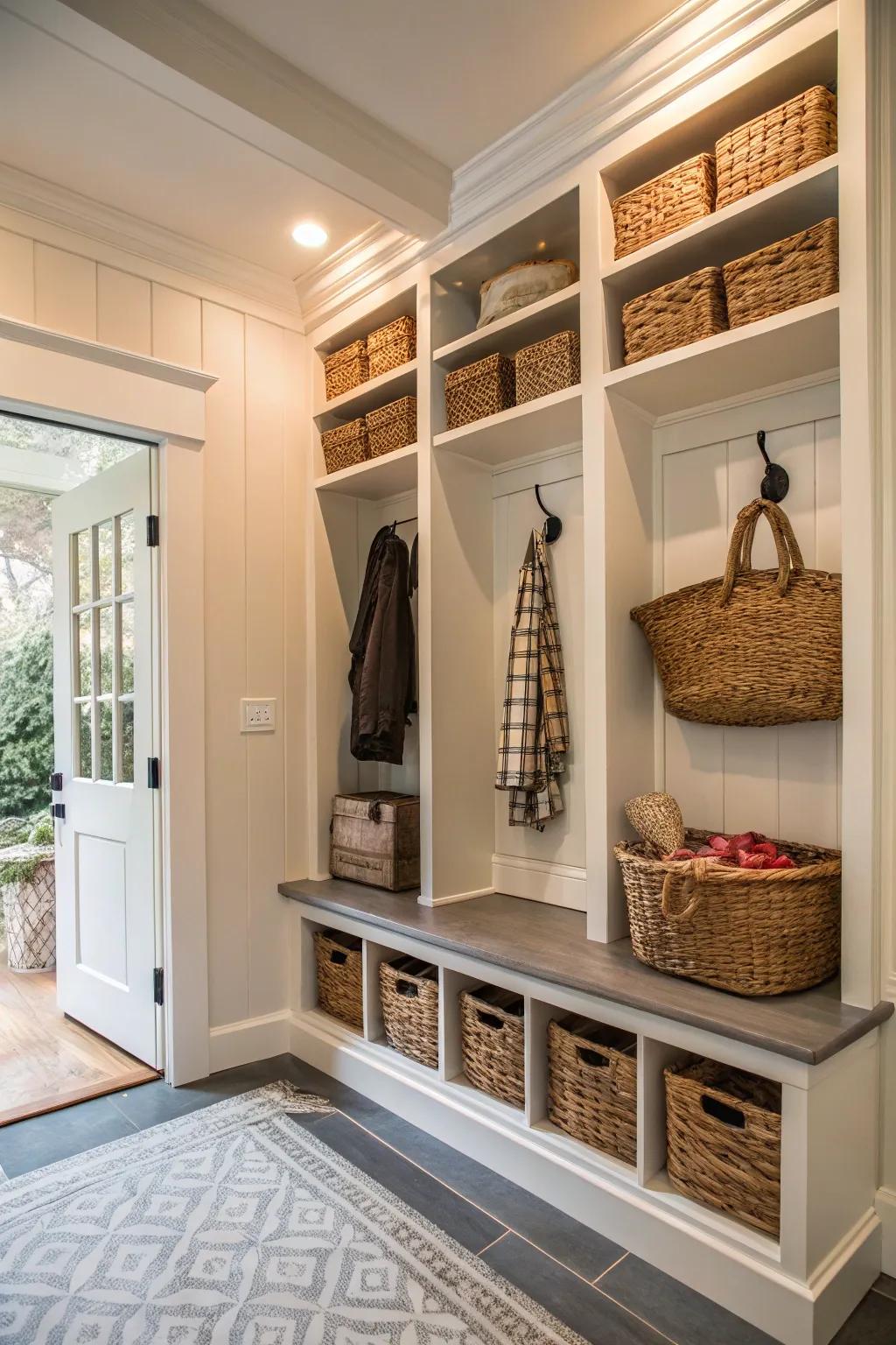 Arrangement solutions keep the entryway organized and uncluttered.