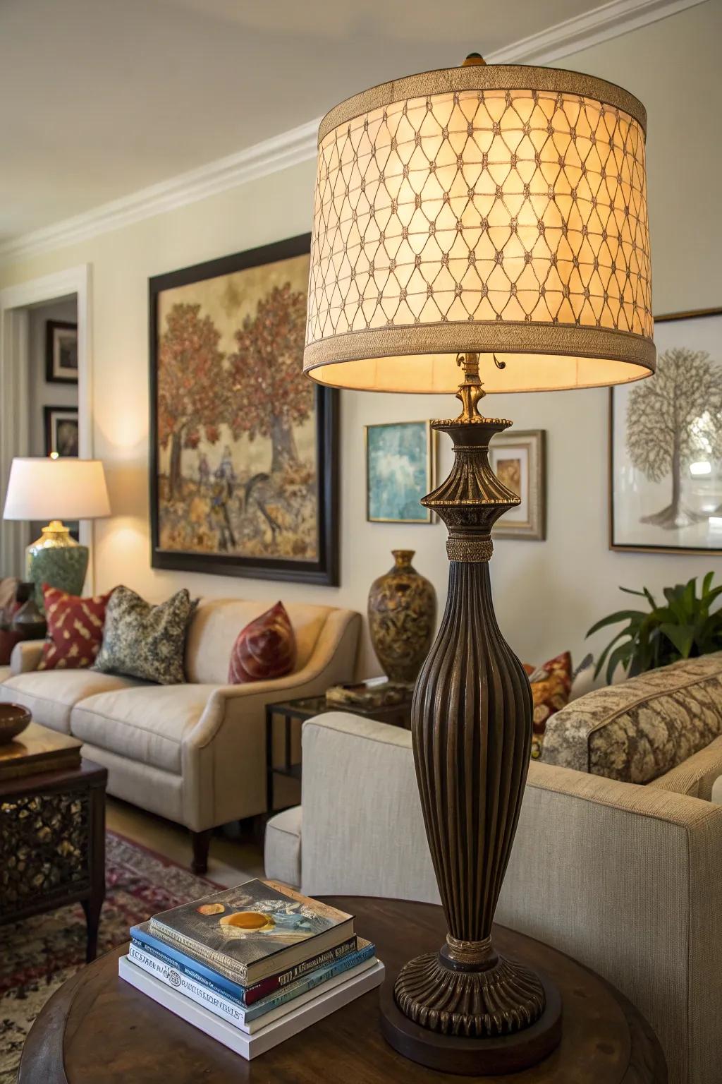 Striking pieces add individuality to this European-style living area.