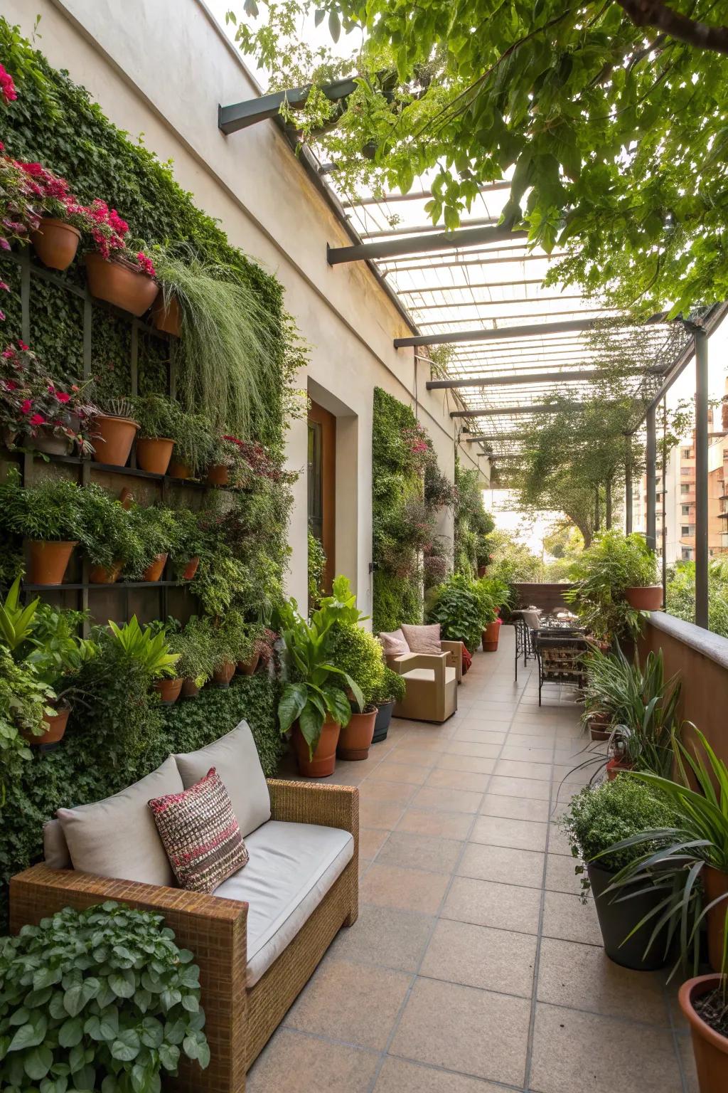 Turn your patio into a green haven with leafy plants and standing gardens.
