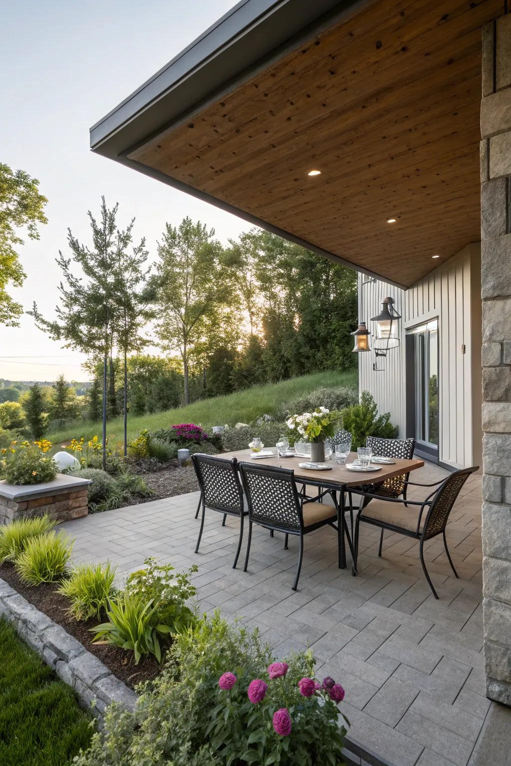 An inviting exterior dining space set for outside meals.