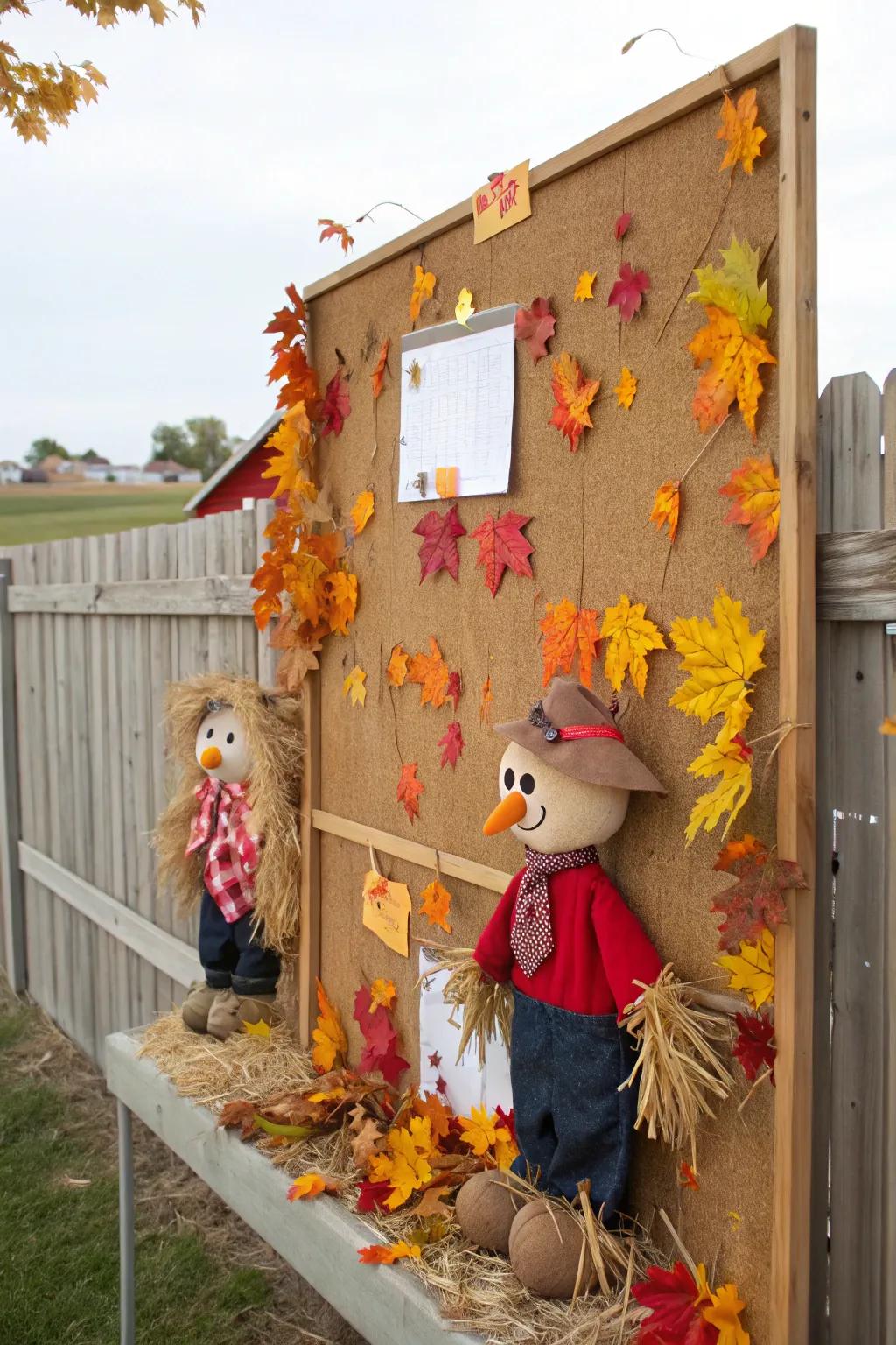 Charming sentinels add a festive accent to this autumnal-themed board.
