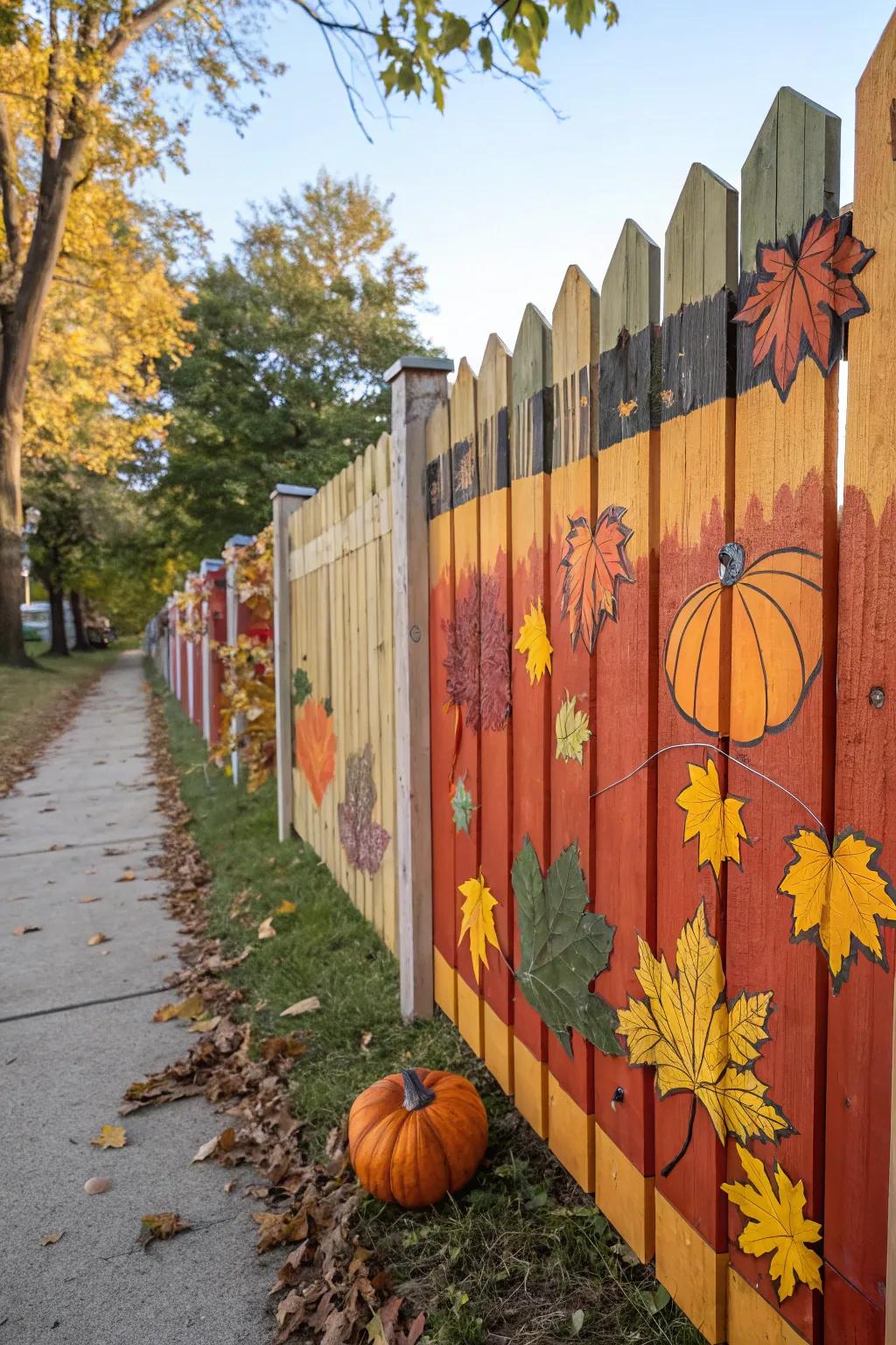 Wooden boards exhibiting fall motifs personalize the fence.