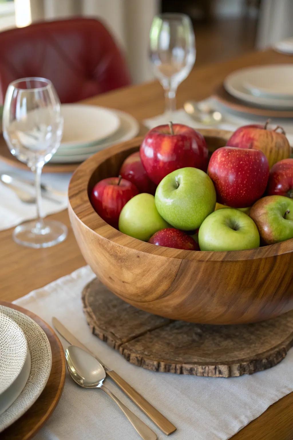 Apples contribute a rejuvenating and colorful component into autumn embellishments.