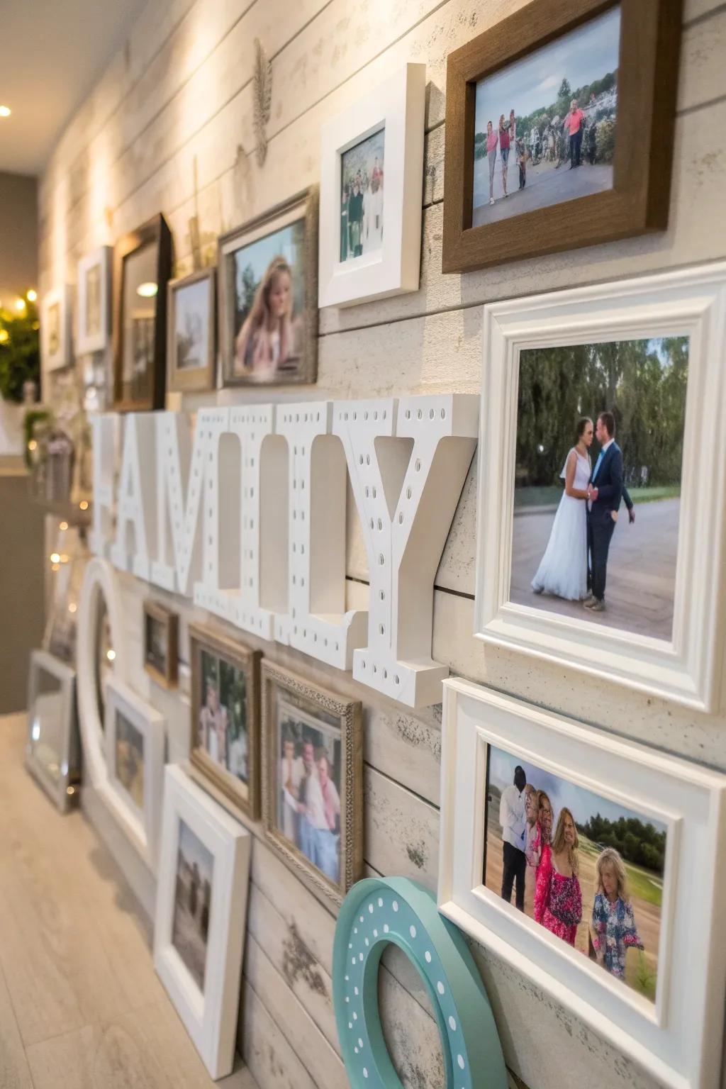 3D elements adding dimension to a photo wall