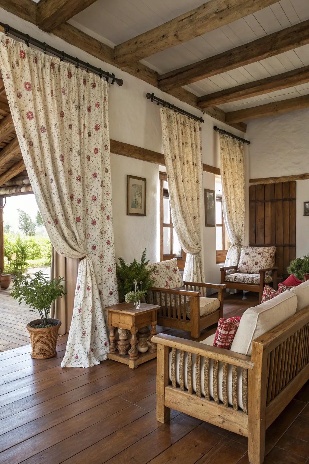 Harmonized countryside coverings and furnishings conceiving harmony within a pastoral lounge.