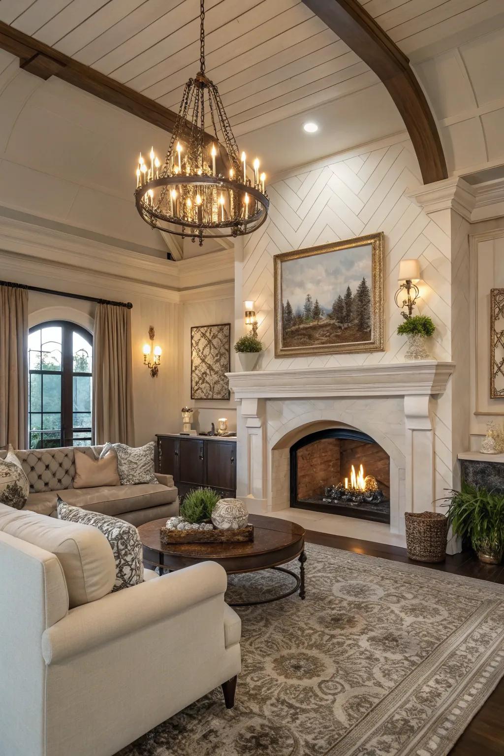 Arched layouts introduce elegance and gentleness to your fireplace.