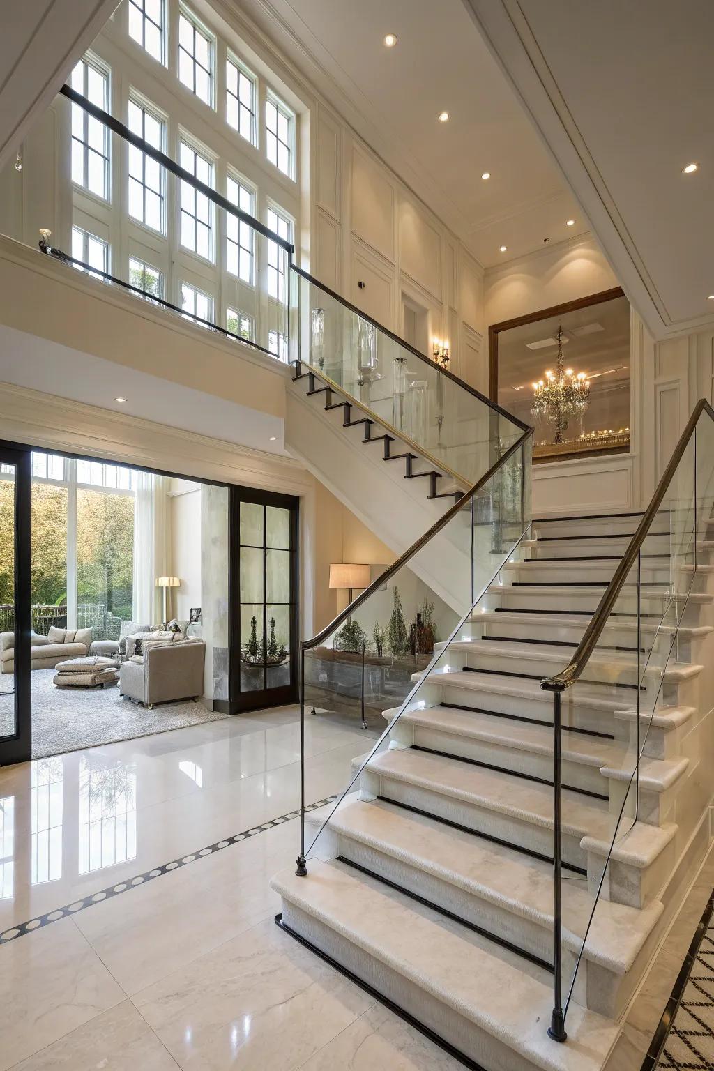 Glass railings present a streamlined and contemporary aesthetic for your staircase.