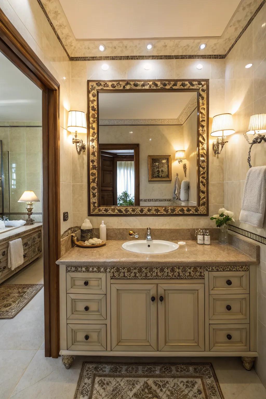 Elaborate glasses enrich the room's aesthetic and feeling of space.