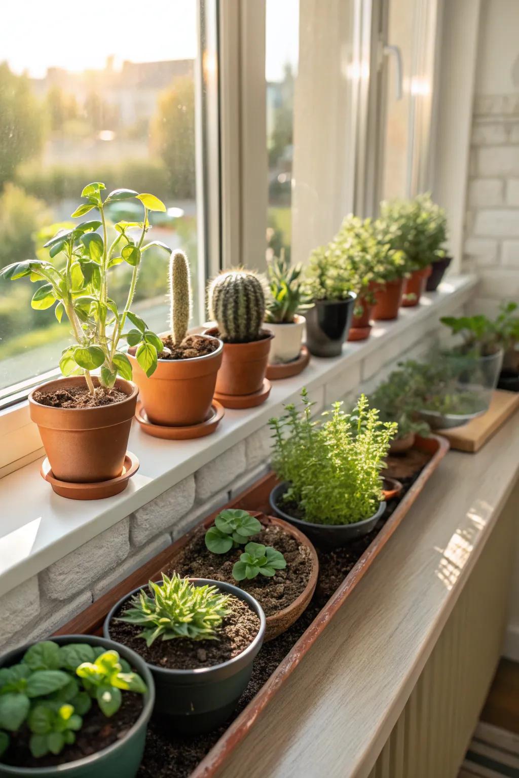 Design a vibrant, verdant appearance using fleshy plant and herb displays.