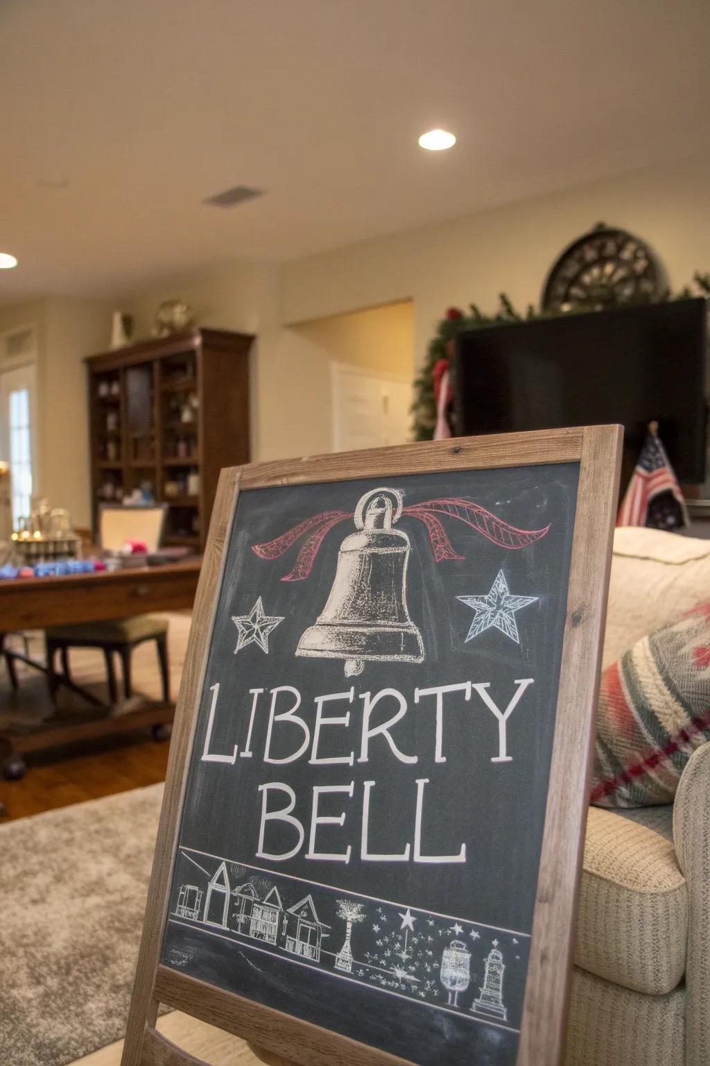 A historical gratitude featuring the Liberty Bell in slate artistry.