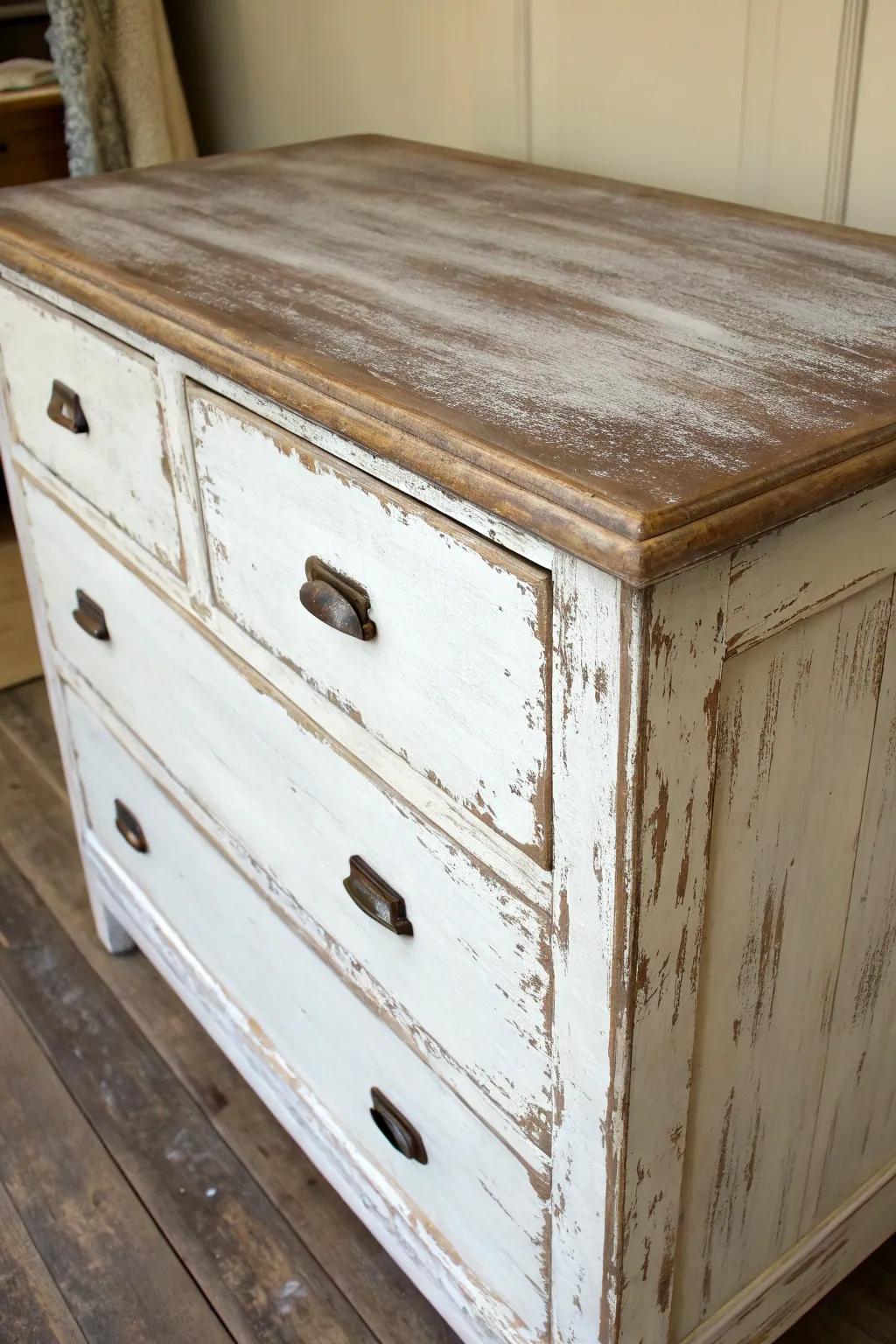 A repainted dresser showcasing a gorgeous aged finish.