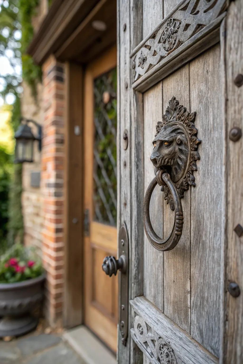 An elaborate doorknocker imparts a trace of uniqueness.