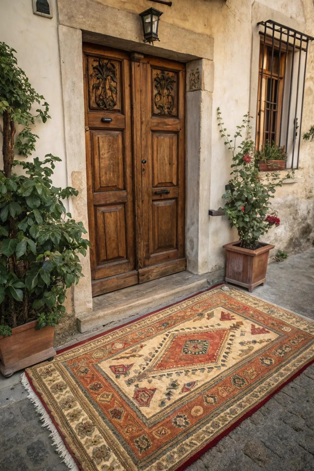 Vintage rugs bring depth and history to any entry.