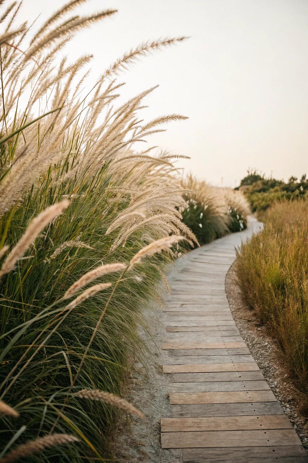 Ornamental grasses inject texture and motion into your entryway.