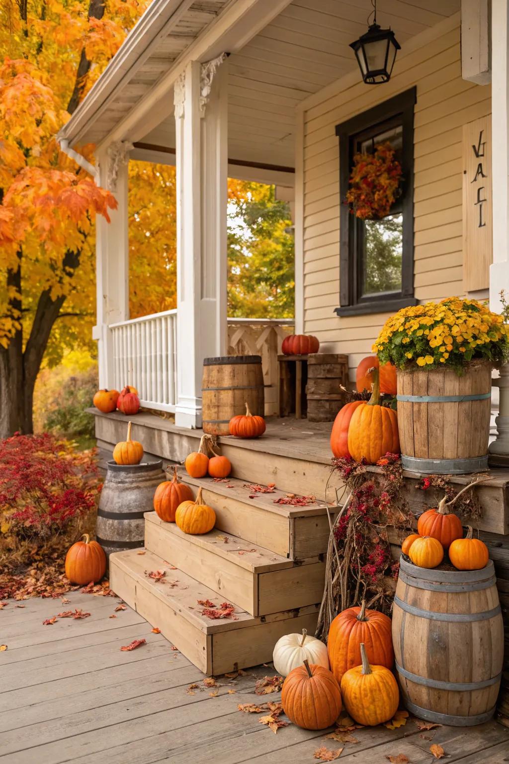 Timber embellishments heighten the countryside enticement of squash décor.
