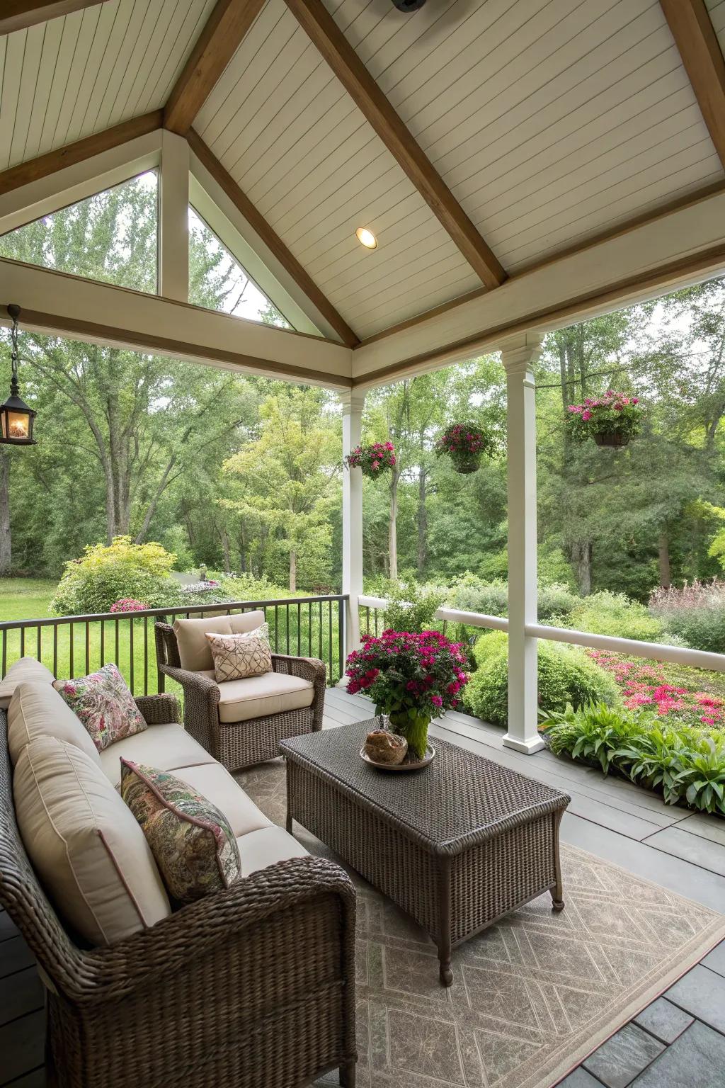 A screened-in veranda offering protection and comfort.