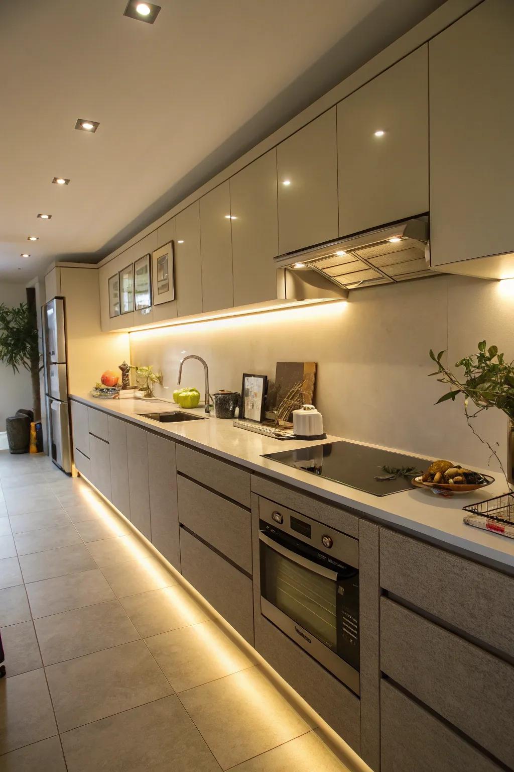 Undercabinet illumination incorporates both functionality and atmosphere.