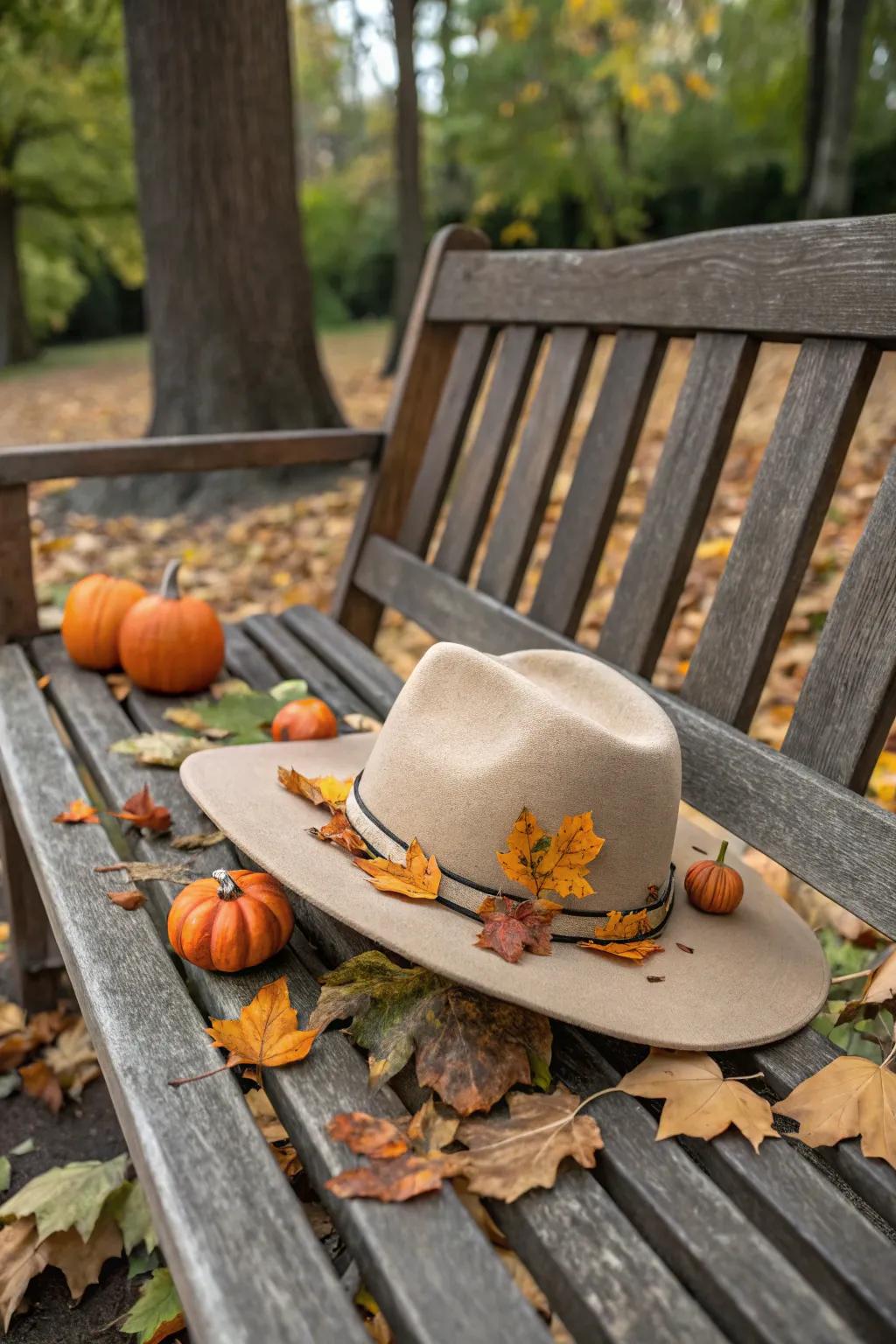 Autumn gathering hat with rustic seasonal allure.