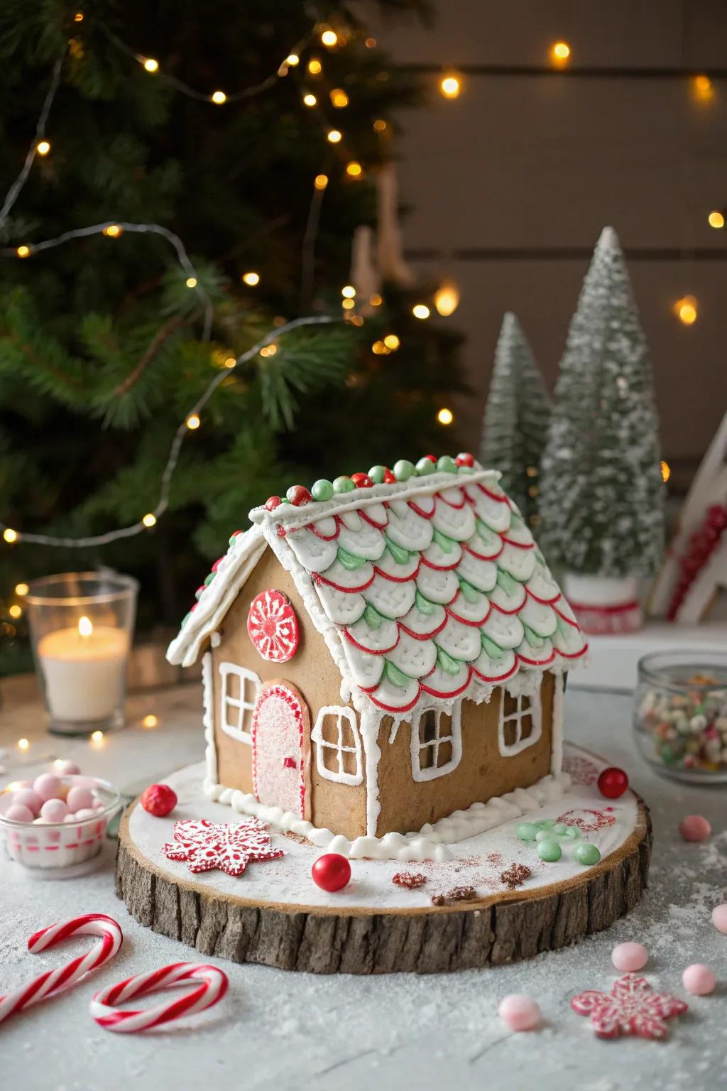 A gingerbread peak featuring minty layer tilework.