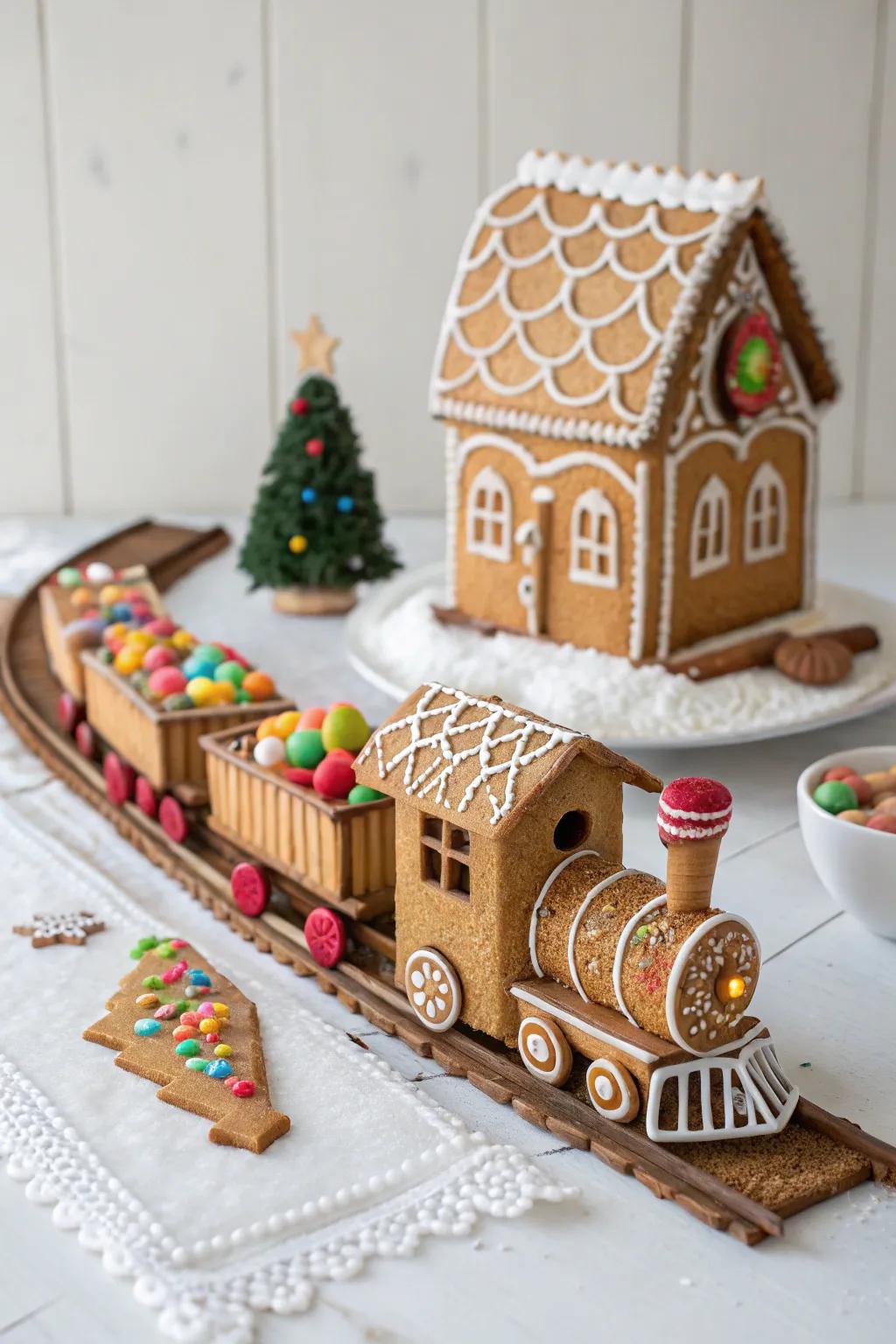 All aboard the sweetest ride! This gingerbread train adds a playful touch to your holiday decorations.