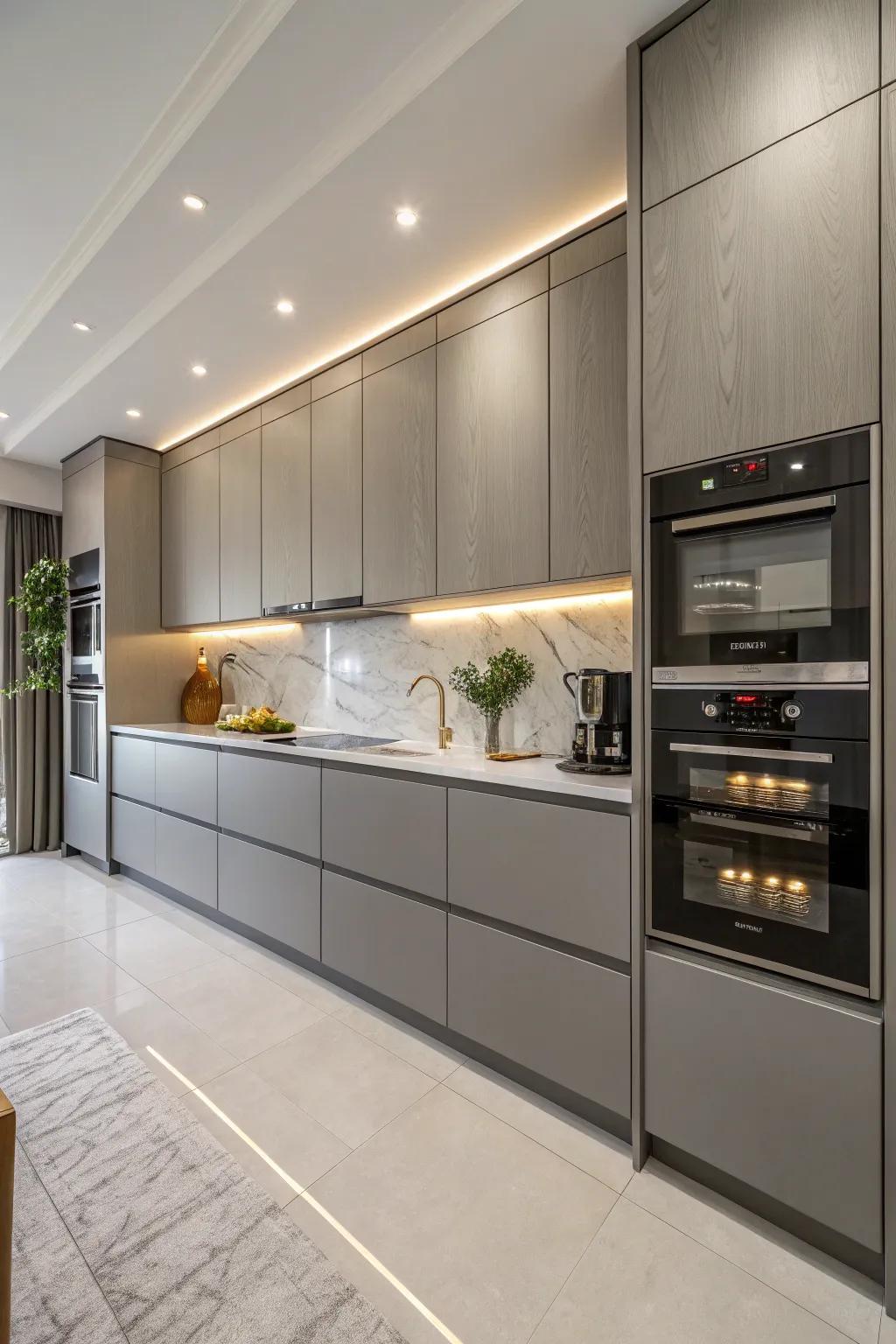In-built appliances ensure a seamless kitchen design.