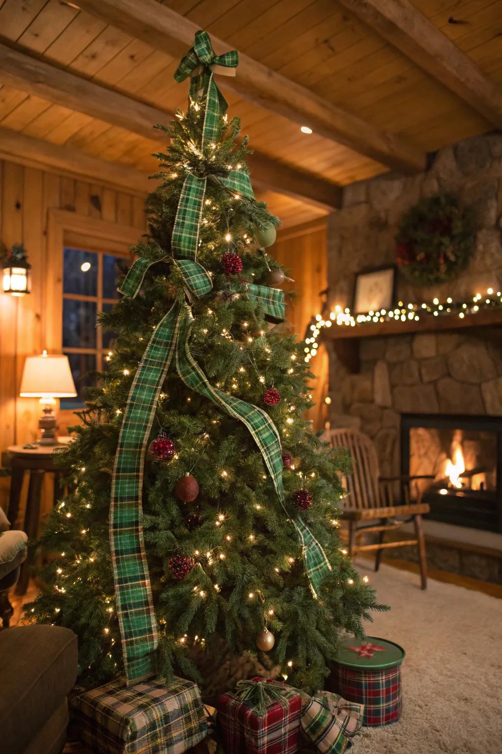 Cozy charm with green tartan ribbons.