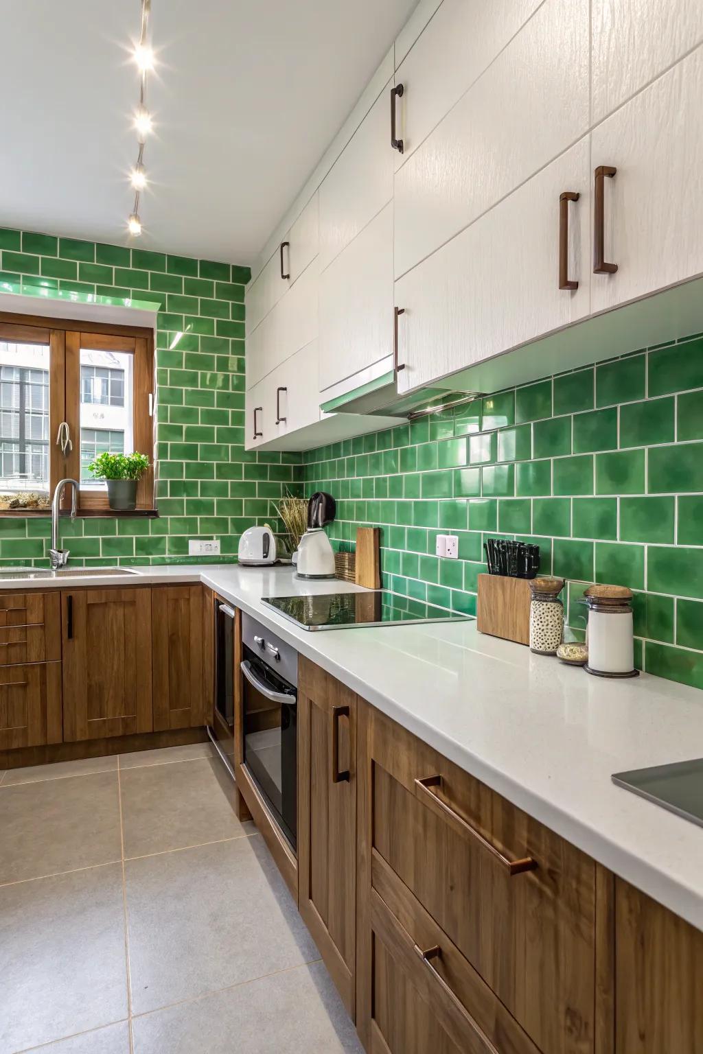 Verdant tiles introduce an unexpected burst of color.