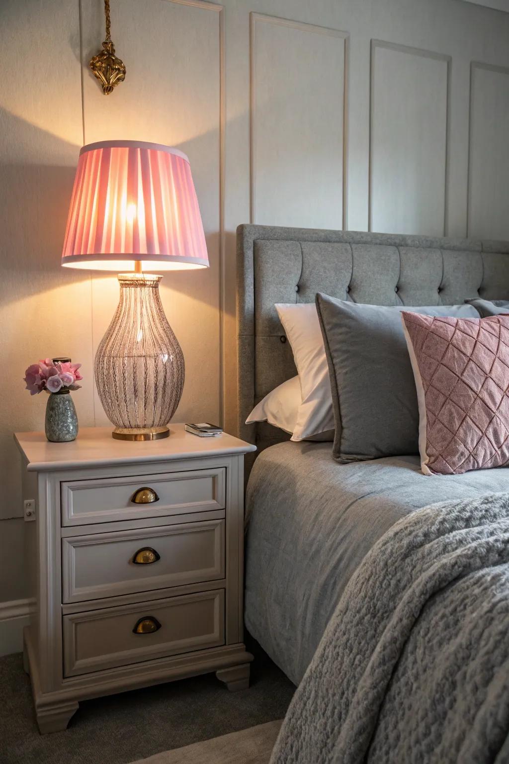 Pink lighting adds a unique touch and creates a cozy ambiance.