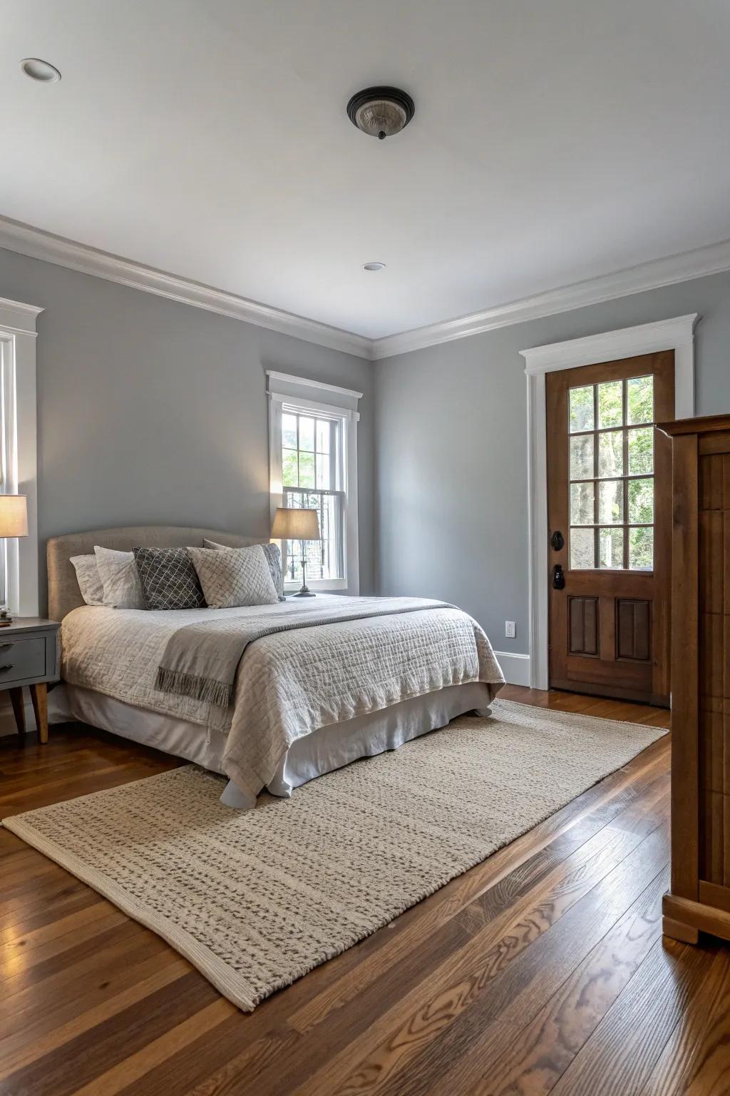 Complementary flooring unifies the room.