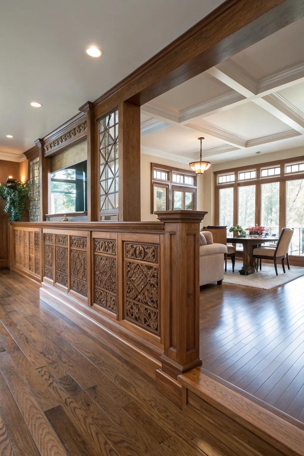 Embrace the beauty of light and space with a crafted partial wall that welcomes the sunshine.