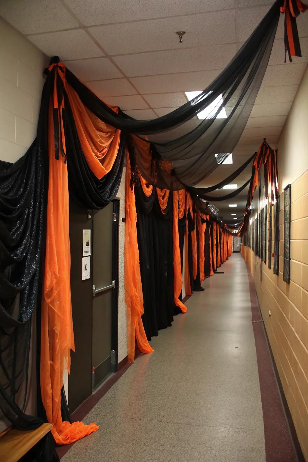 Black and orange establish the ideal Halloween mood.