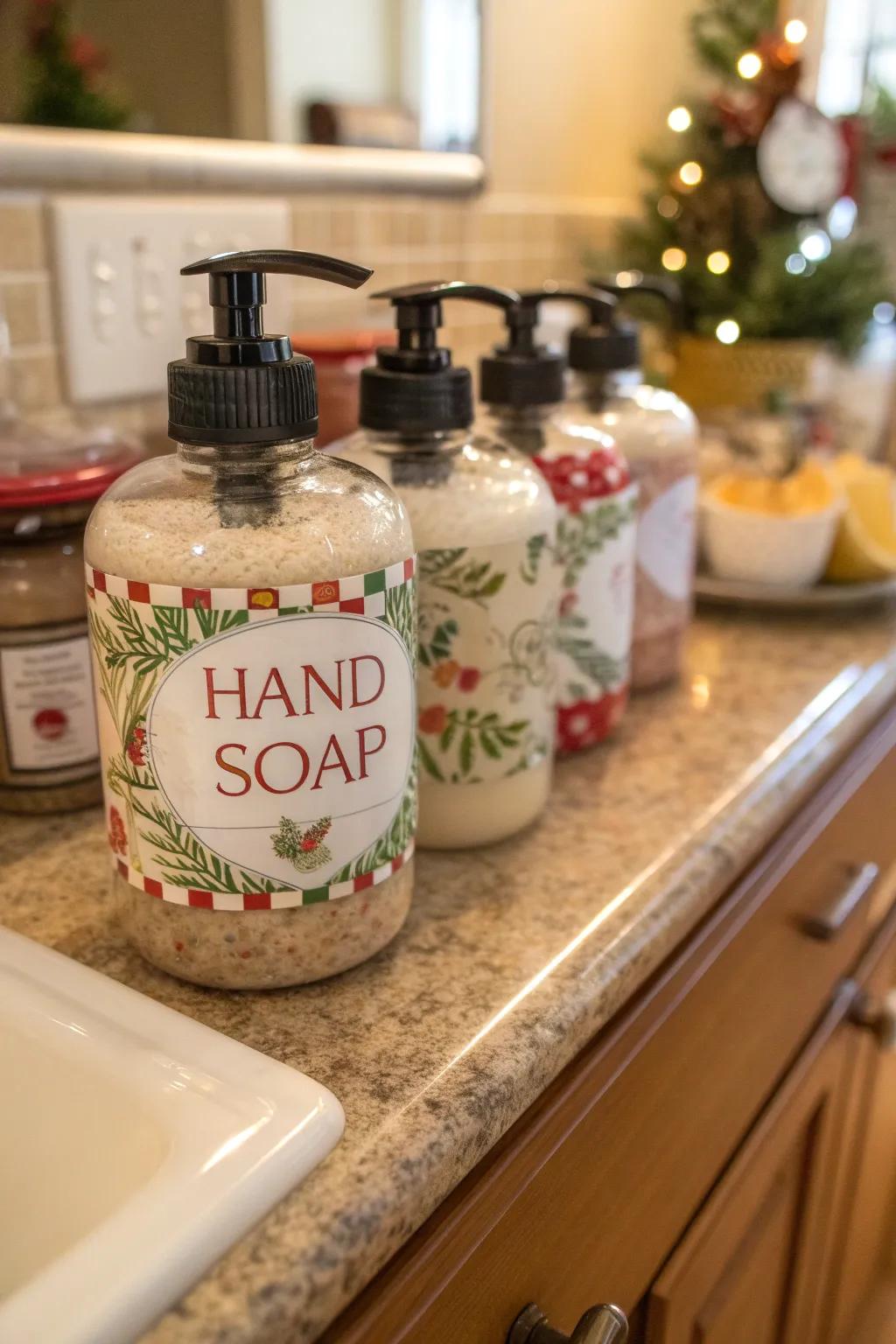 Self-made hand soap in celebratory vessels
