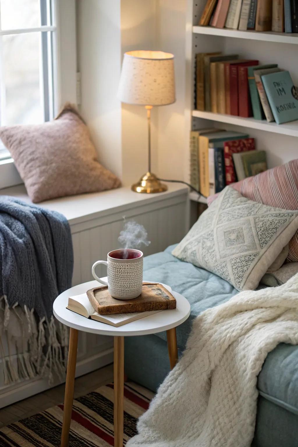 An inviting corner ideally suited for unwinding with warm beverages.