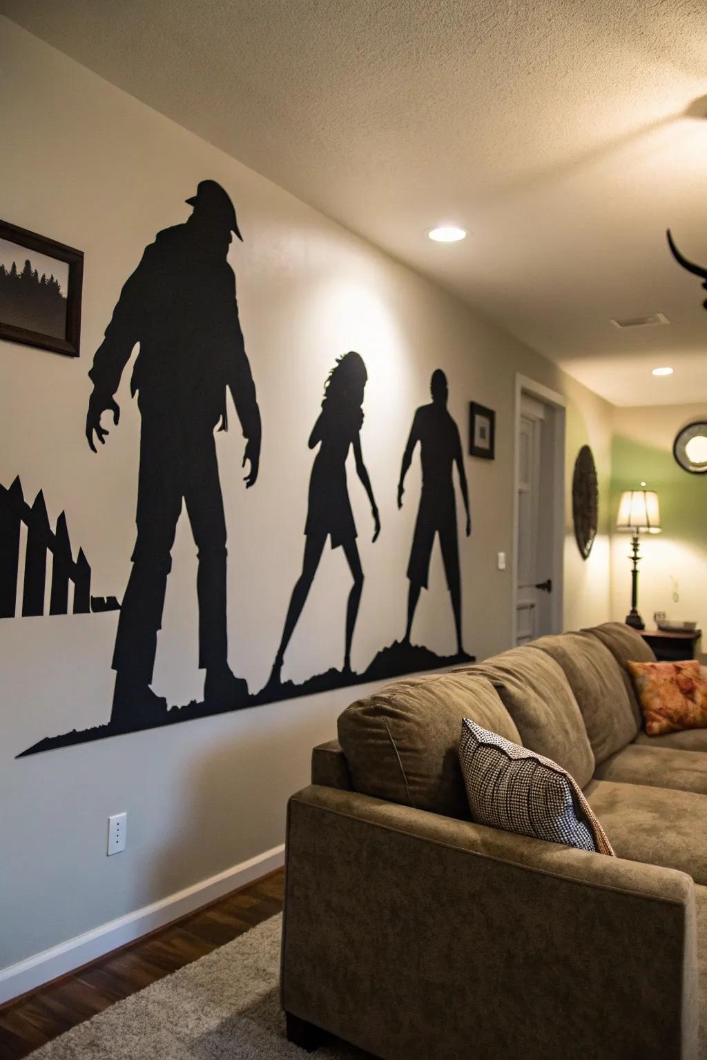 Revamp your walls with spooky shadows for a ghostly atmosphere.