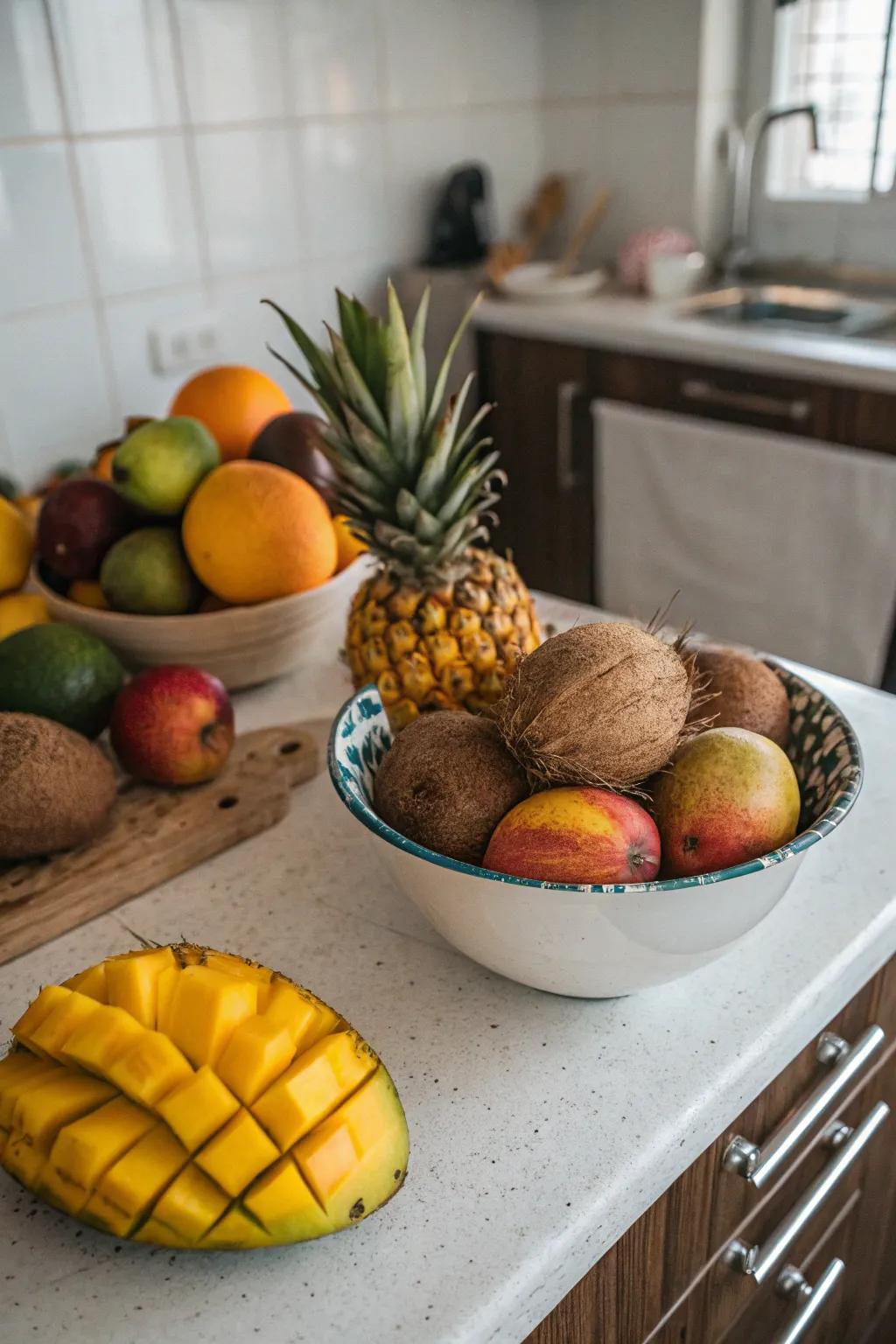 Tropical fruit presentations add color and freshness to your kitchen.