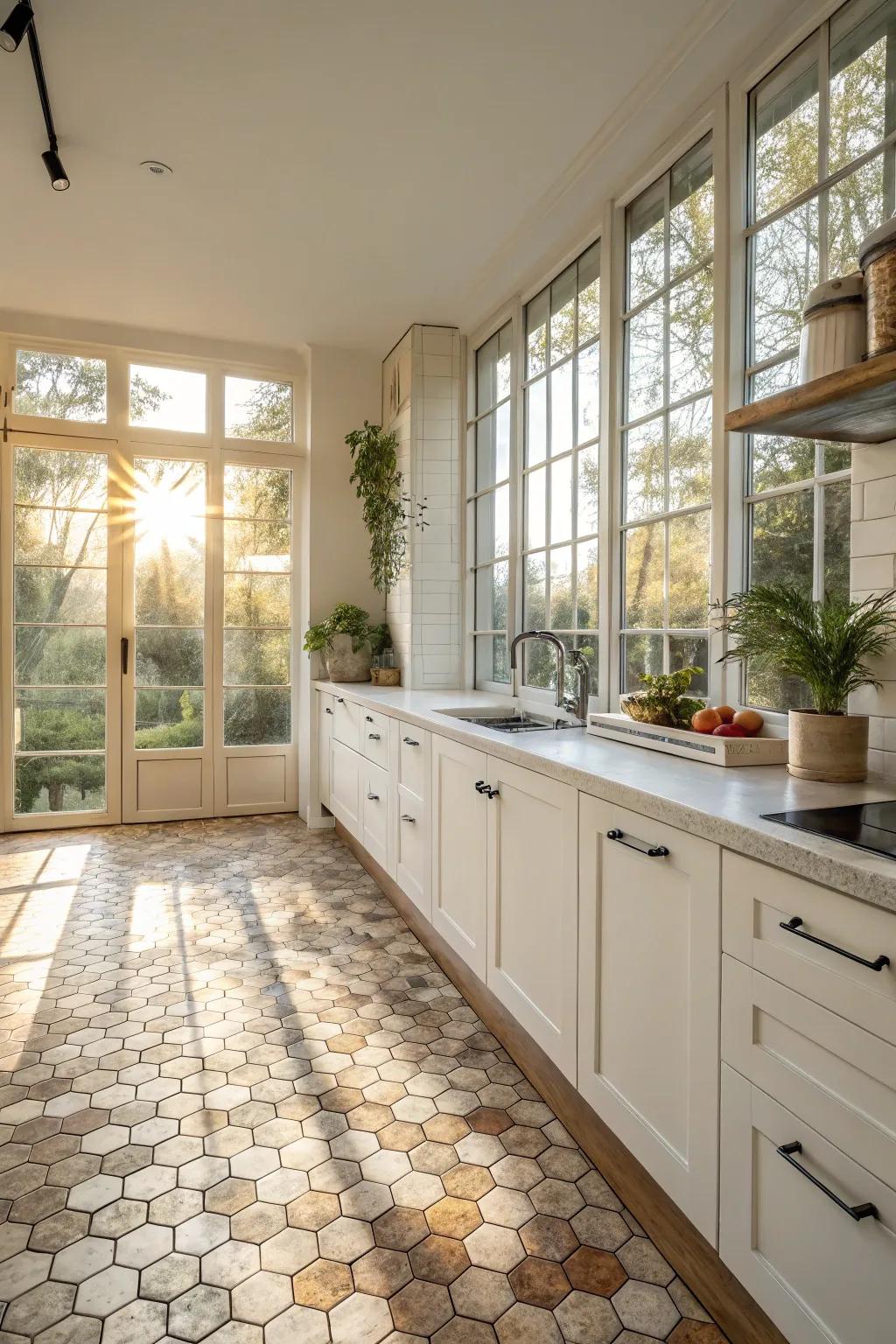 Natural light enhances the beauty of hexagon tile designs.