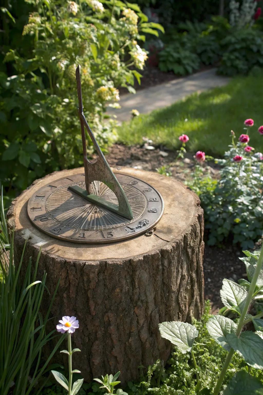 A sun tracker over a tree base delivers timeless style to your garden.