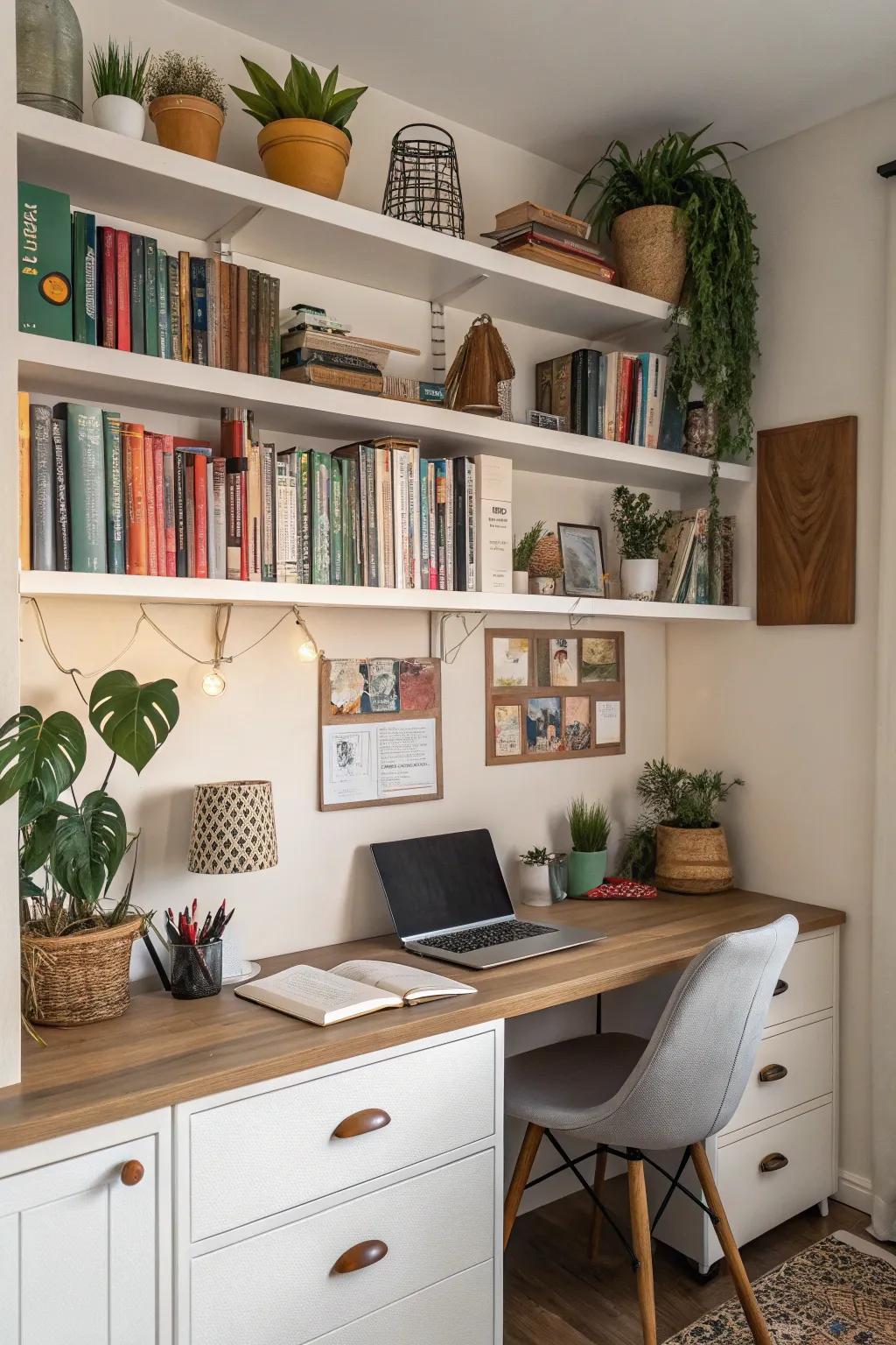 Practical shelving that serves as both storage and decor.