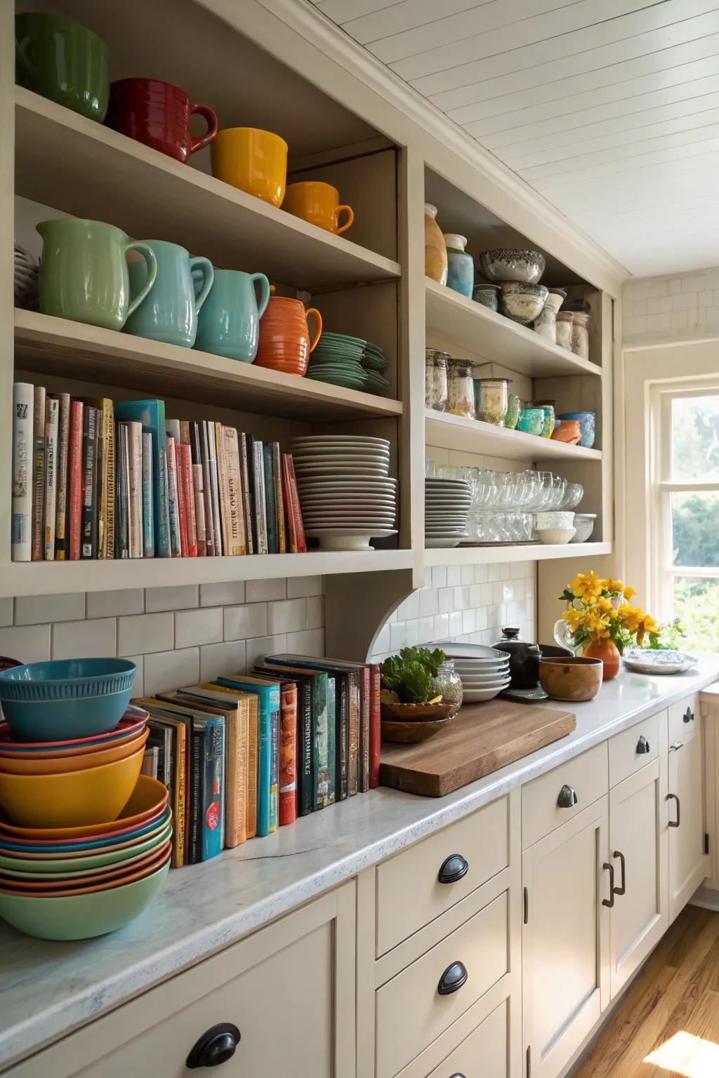 Visible shelves combining style with practicality.