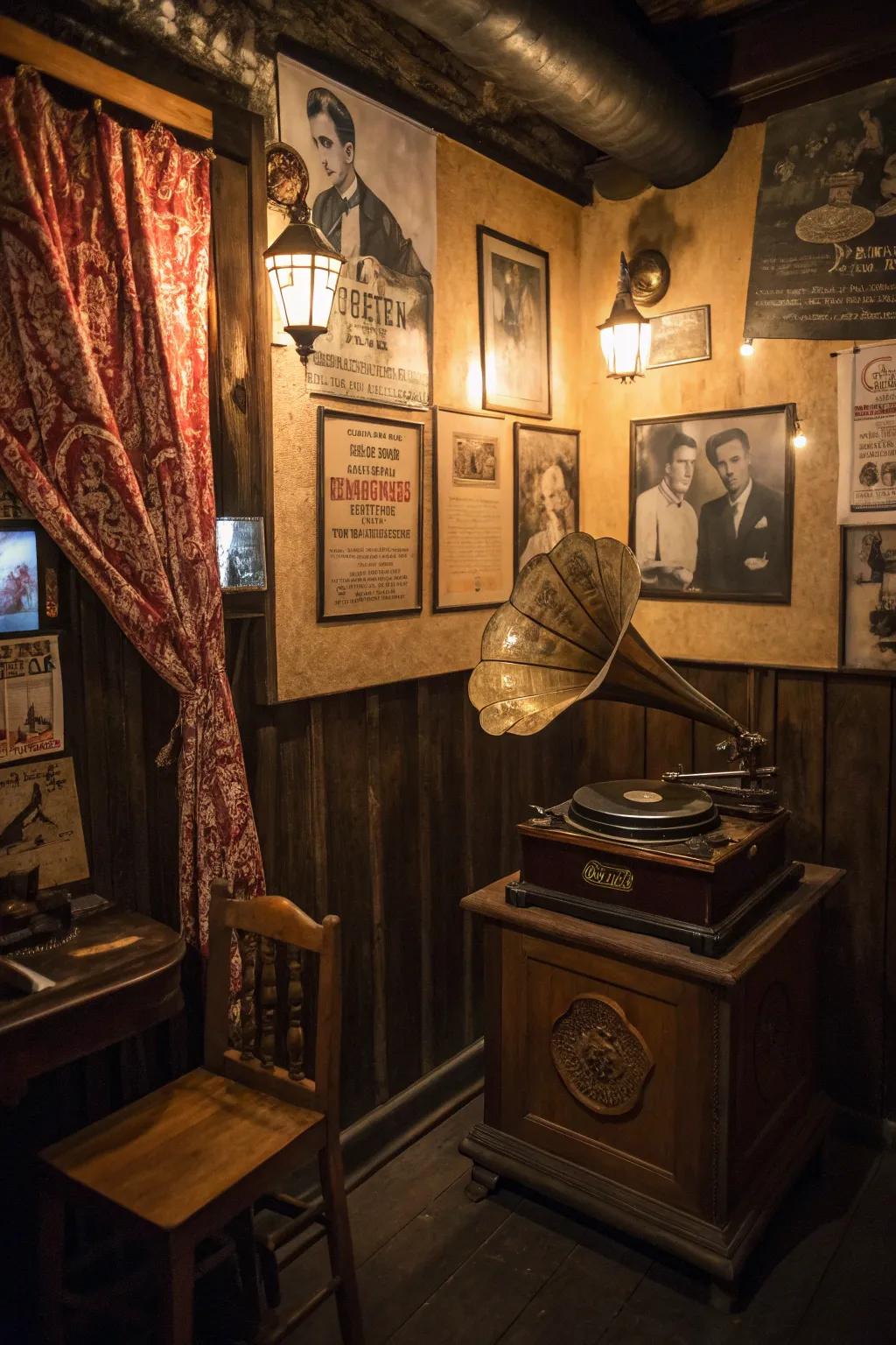 A classic music player brings genuine sound to your speakeasy.