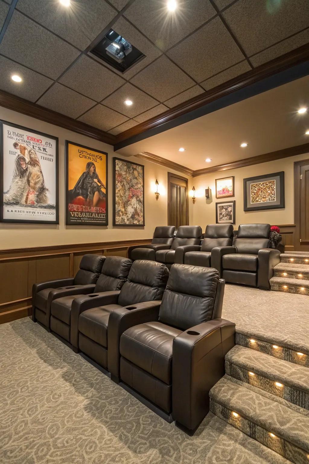 Themed decor prints introduce personality and structure to your home cinema.